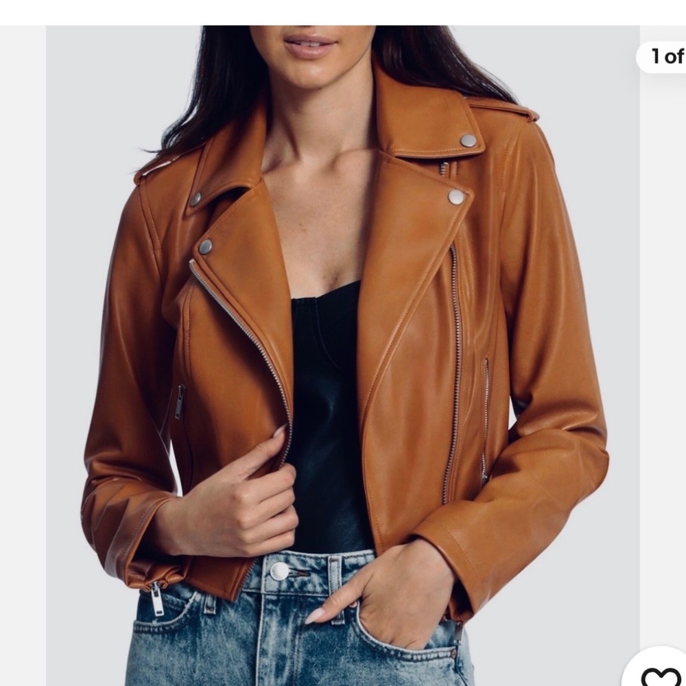 *NEW* 7 For All Mankind Women's Faux Leather Moto Jacket, Brown Color, Size M